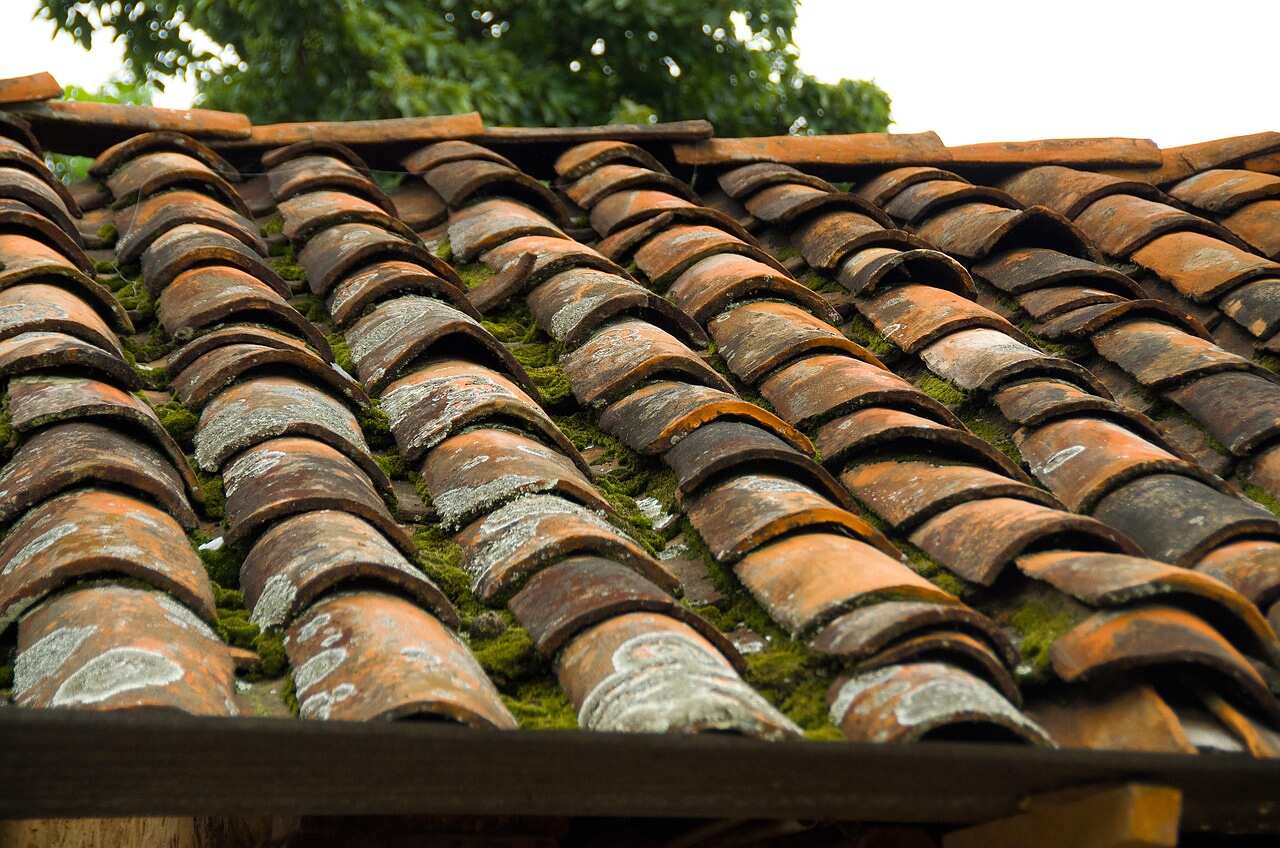 Clay tiles across a house roof